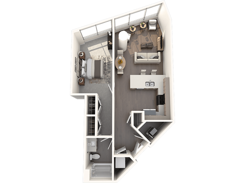 Floor plan for 1 bed, 1 bath, 770 sqft